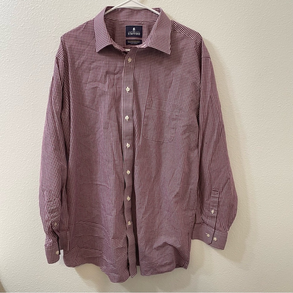 Stafford checkered button down shirt red 17.5